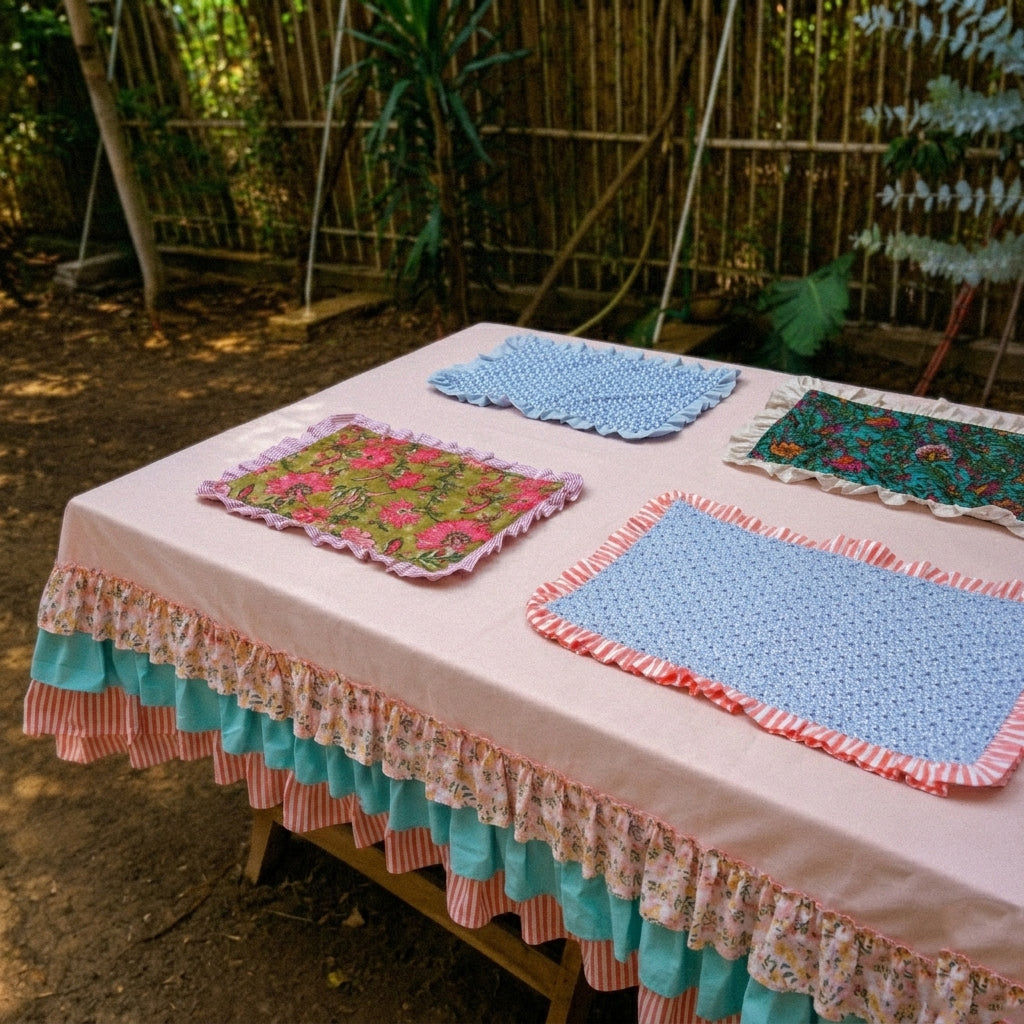 Patterned placemats quilted with raffles