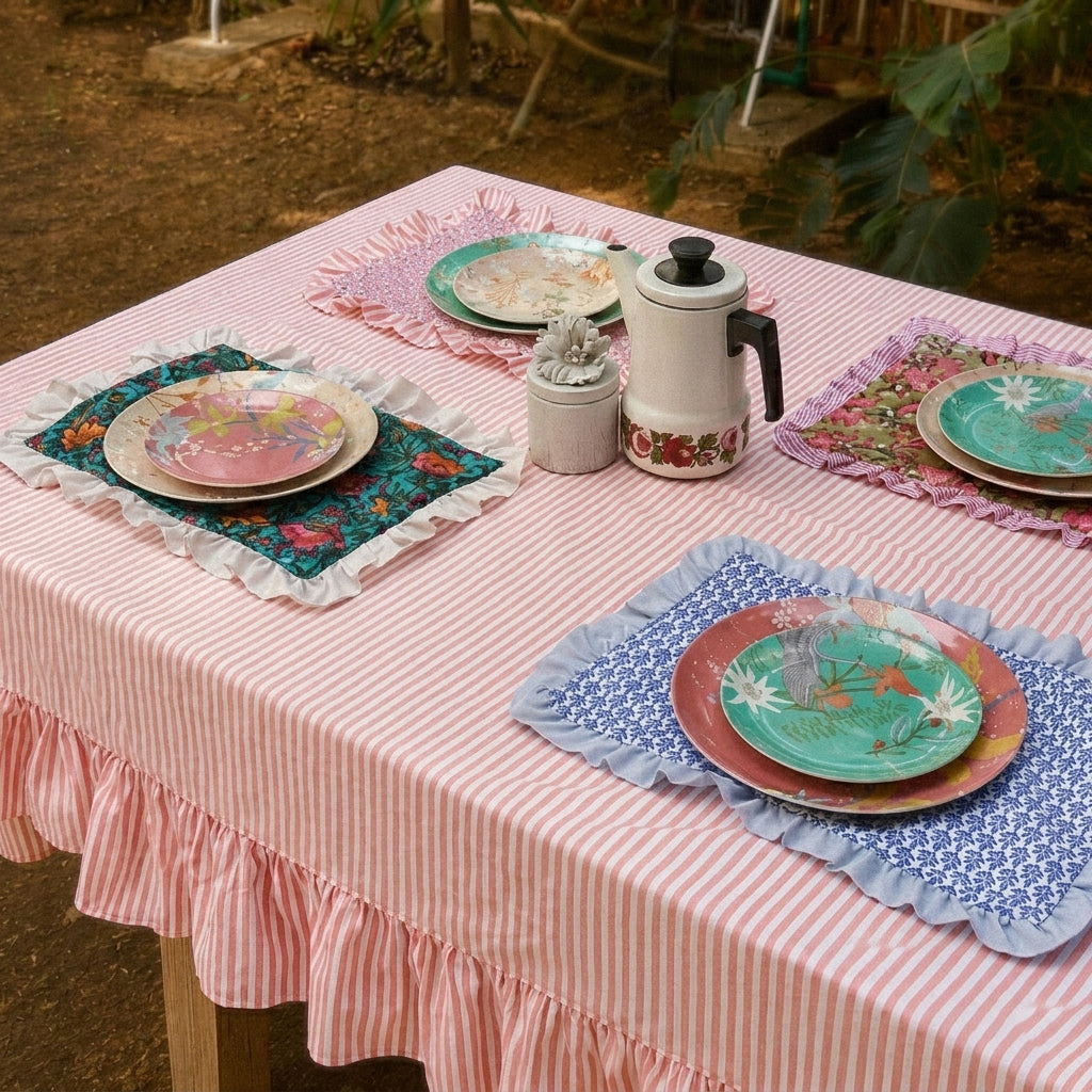 Patterned placemats quilted with raffles